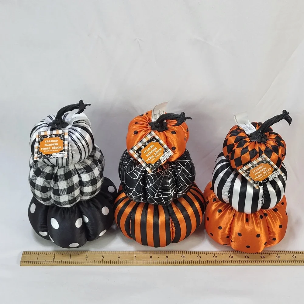 Regent Products 9in Stacked Pumpkin Table Decor Set of 3 Halloween Fabric Plush